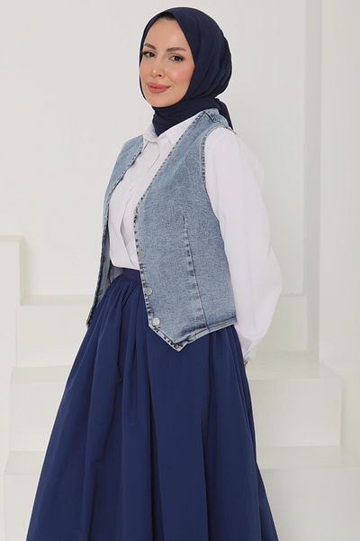 TOFİSA سترة قصيرة من الدنيم باللون الأزرق الفاتح - 27099
