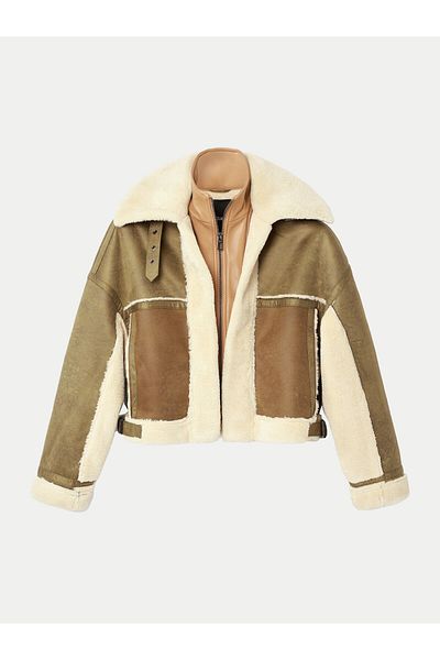 Desigual Women's Sheepskin Coat 24WWEWB7 Khaki