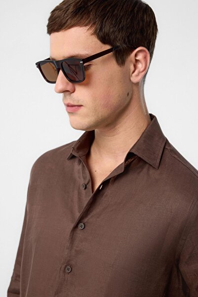 Antioch Brown 100% Linen Comfort Fit Men's Shirt