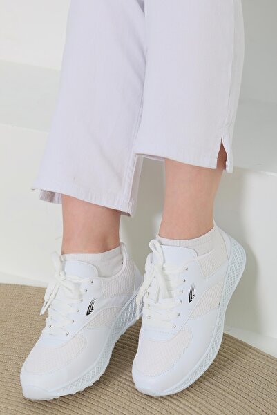 TOFİSA Kadın Beyaz Yüksek Taban Spor Ayakkabı - 27089