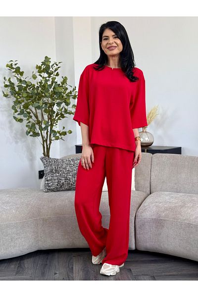 RAMONA BADESCU EXCLUSIVE Casual Suit with Wide Leg Pants Red