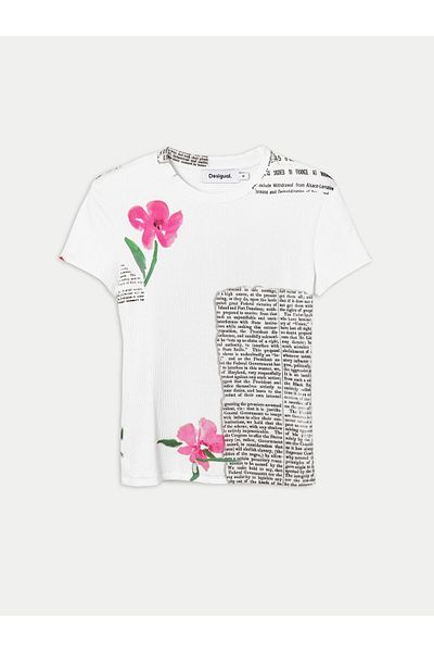 Desigual Tricou damă 24SWTK10 alb