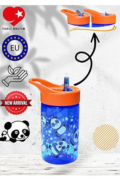 Peaceful Bpa Free 430 Cc Sevimli Panda Desenli Katlanabilir Pipetli Suluk Ve Matara Mavi Renk 3 Al 2 Öde