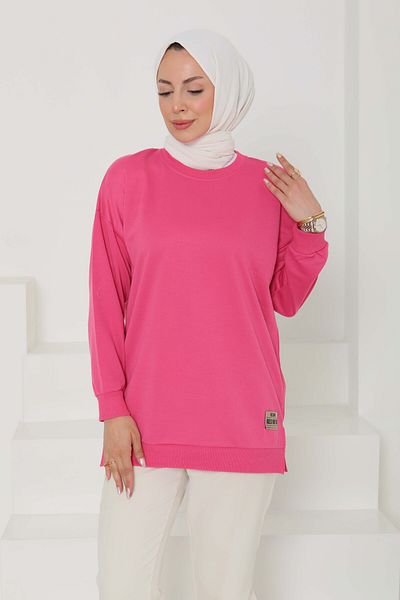 TOFİSA Women's Crew Neck Embroidered Sweat Fuchsia - 26585