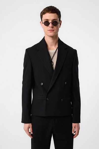 Antioch Black Relax Fit Double Breasted Crop Men's Blazer Jacket