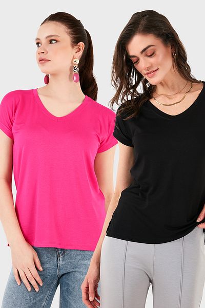 Lela V-Neck Relaxed Fit Slit Detailed 2'Li Package Blouse Bluz 5862000S2