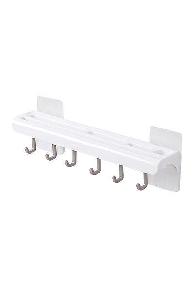 zola Suport de perete autoadeziv pentru ustensile de bucatarie, Zola®, 6 carlige, 25.7x6x5.5 cm, alb