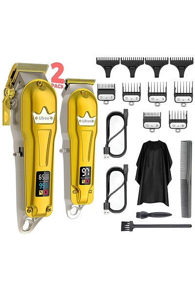OEM Set de 2 mașini de tuns profesionale, motor puternic de 7500 RPM, 1-12 mm, pentru barbă, cap, corp, auriu