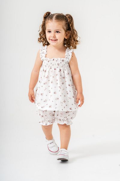 Titimixkids 6-24 Months Rose Patterned Muslin Fabric Blouse Shorts Baby Girl-Child Bottom Top Set