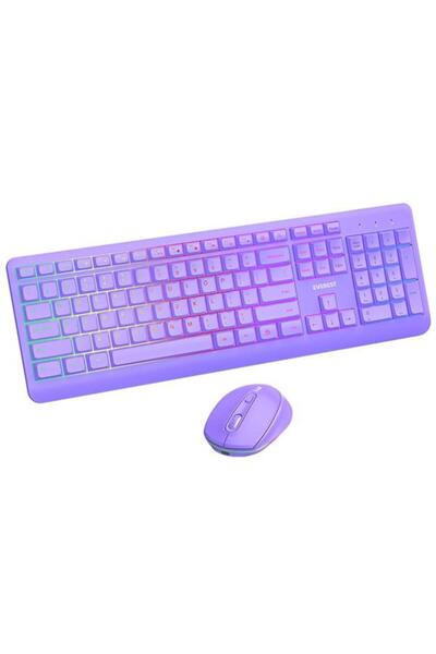 Everest KM-1500 Mor Kablosuz Rainbow Aydınlatmalı Q Multimedia Klavye + Mouse Set