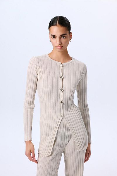 rue Gold Buttoned Glittery Long Sleeve Knitwear Cream Cardigan