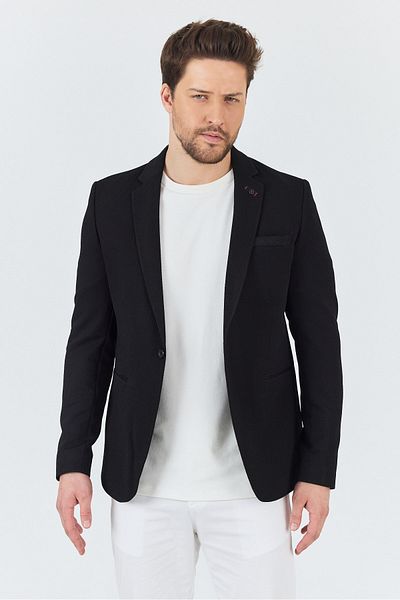 Frappoli Ανδρικό μαύρο Lycra Stretch Fabric Slim Fit Sports Blazer Jacket İtolo