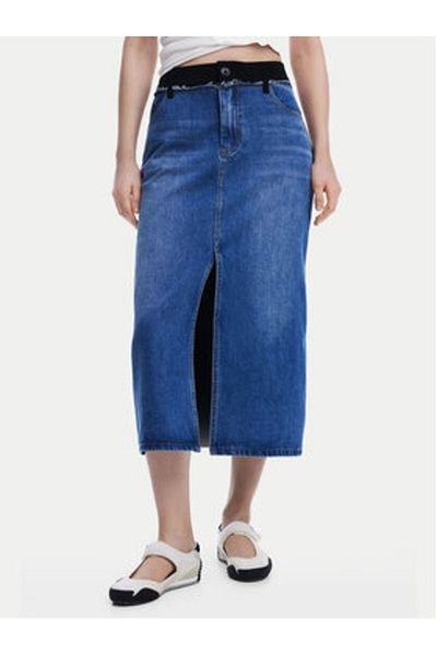 Desigual Fustă din denim pentru femei 25SWFD02 Negru, Albastru