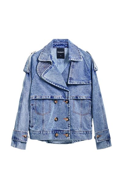 Desigual Jachetă din denim pentru femei 25SWED57 albastră