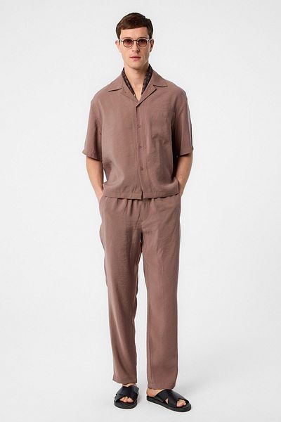 Antioch Brown Apache Collar Modal Fabric Men's Shirt
