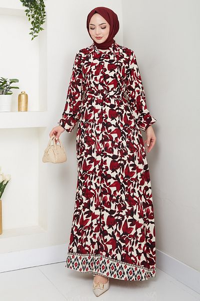 InStyle Pastel Floral Patterned Red Viscose Dress