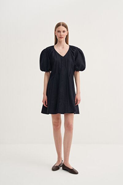 Jorbinol Nervür Detaylı Balon Kol Elbise