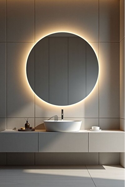 Narkissos Dizayn Pilli Kablosuz Yuvarlak Ledli Ayna