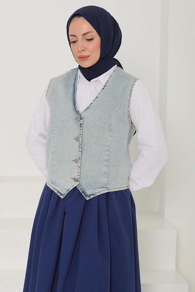 TOFİSA سترة قصيرة من الدنيم باللون الأزرق - 27099
