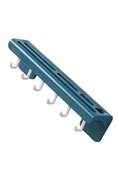 zola Suport de perete autoadeziv pentru ustensile de bucatarie, 6 carlige, 25.7x6x5.5 cm, albastru