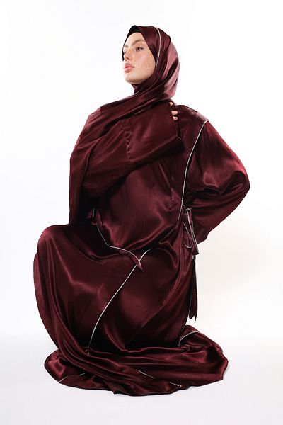 HARİKA WEAR Luxury Burgundy Hijab Dress (Shawl Gift)