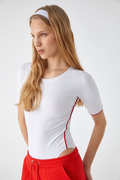 GRIMELANGE Mogsus Women's Slim Thin Crew Neck Short Sleeve Snap White Tank Top