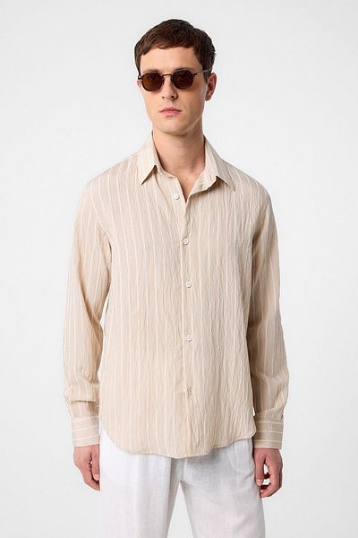 Antioch Beige Relax Fit Striped Men's Shirt