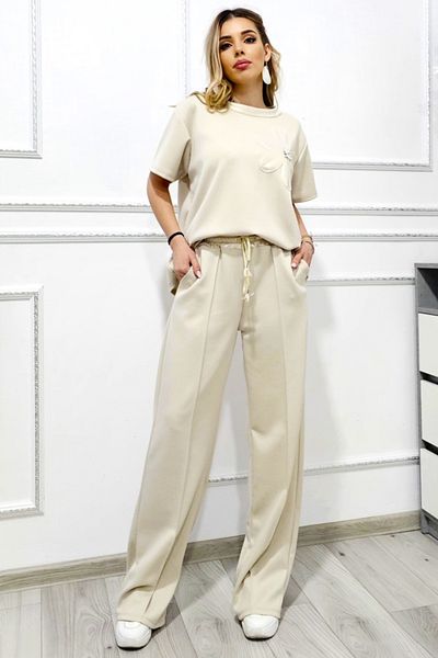 FashionForYou Ținută de damă Cryssa, bluză cu aplicație florală și cristale, crem, mărimea S/m/l