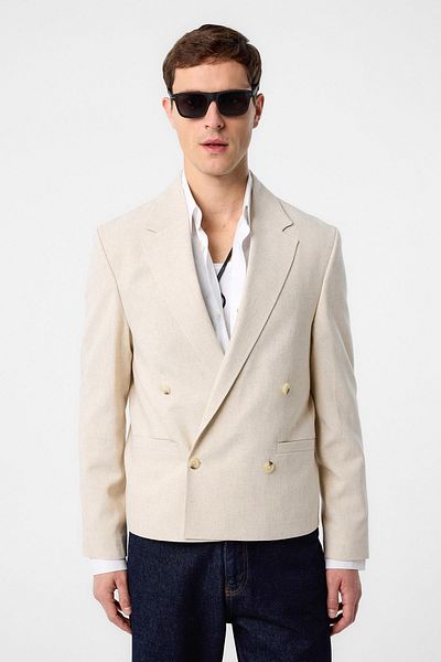 Antioch Stone Relax Fit Double Breasted Crop Men's Blazer Jacket