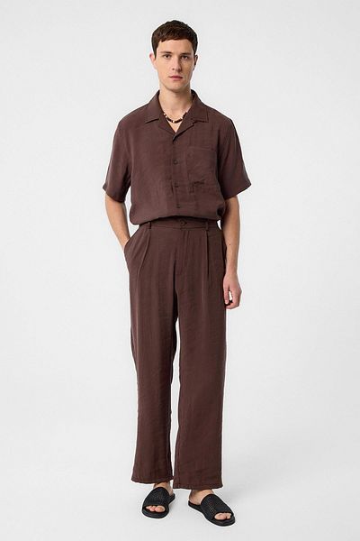 Antioch Brown Relaxed Modal Fabric High Waist Men's Trousers