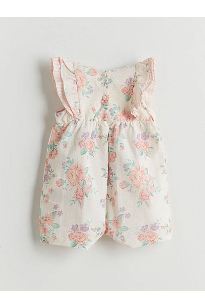 LC Waikiki Lcw Baby Beige Square Collar Floral Baby Girl Jumpsuit