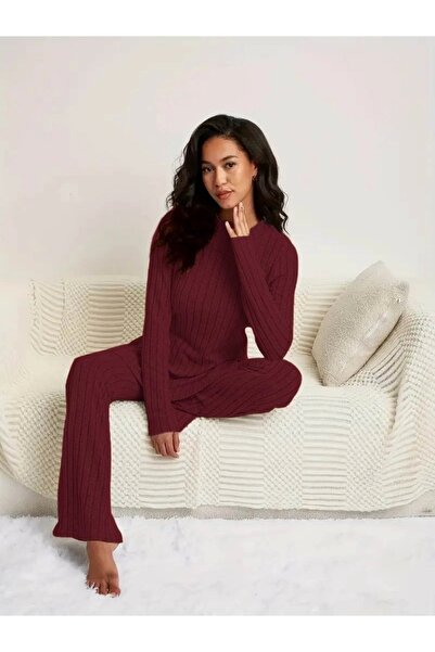 Modayakamoz Γυναικεία πλέξη ριμπ και παντελόνι με μακριά μανίκια και στρογγυλ...