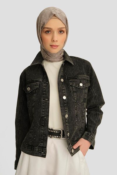 Armine Stone Embroidered Denim Jacket 25Yd9117 Anthracite