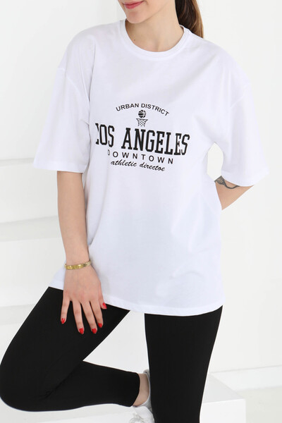 TOFİSA Τυπωμένο κοντομάνικο μπλουζάκι λευκό - 27128