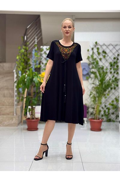Punta Otantik Ms1666 Embroidered Combed Cotton Dress Black