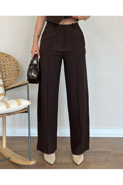 Nesil Long Loose Women's Trousers with Front Piping Detail
