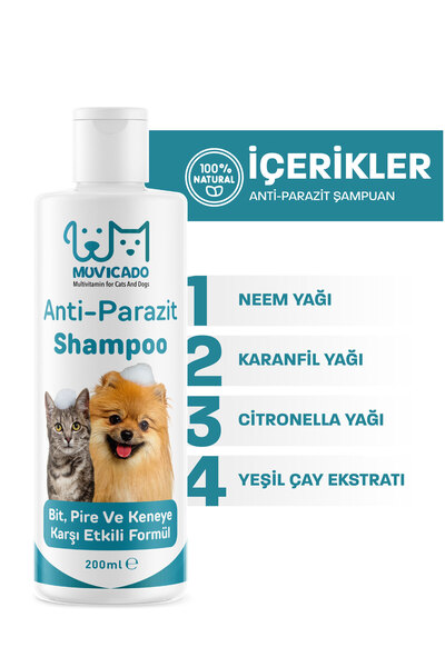 muvicado Kedi Köpek Parazit Şampuanı Bit Pire Parazit Kene Damlası Tarağı Tasması İle Kullanım