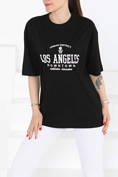 TOFİSA Τυπωμένο κοντομάνικο μπλουζάκι μαύρο - 27128