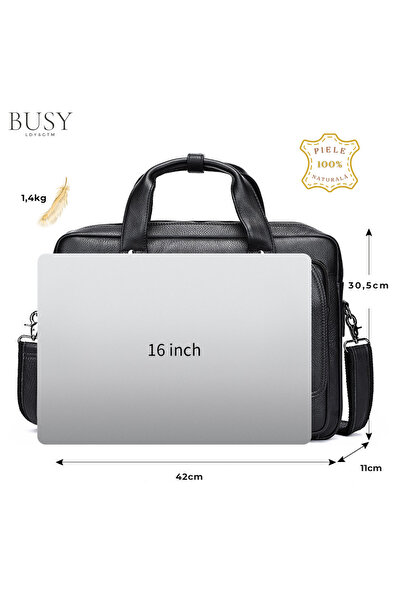 Busy Lady&Gentleman 16' laptop bag made of genuine leather Elit, black