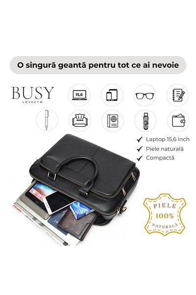 Busy Lady&Gentleman Laptop Briefcase 15.6 Inch, Prestige, Genuine Leather, Business Design