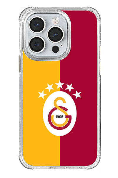 Galatasaray iPhone 14 Pro Uyumlu Galatasaray 5 Yıldız Parçalı Bayrak Lisanslı Telefon Kılıfı