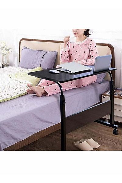 MAAS Adjustable Height Bedside Table with Wheels - Black 80X40X90 cm