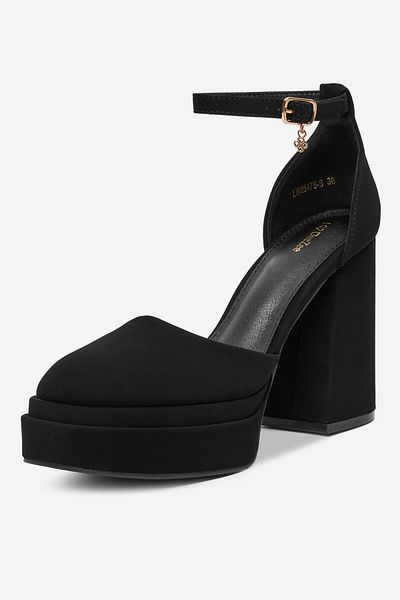 DeeZee Tocuri joase negre pentru femei, cu platformă Slingback, 36