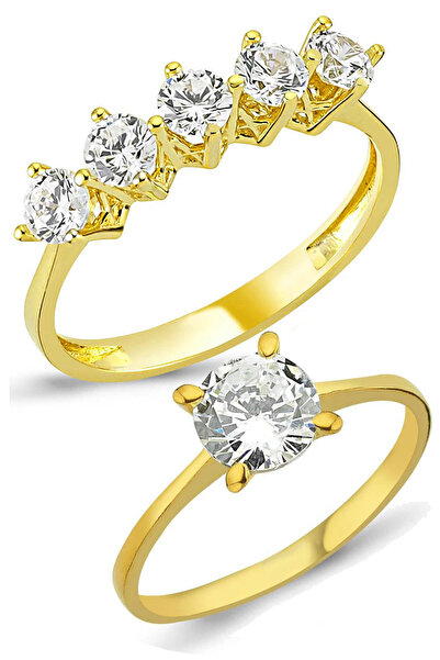 Takı Dükkanı Sarı Gümüş Beştaş ve Tektaş Yüzük Seti Sevgiliye Eşe Hediye wsr1...