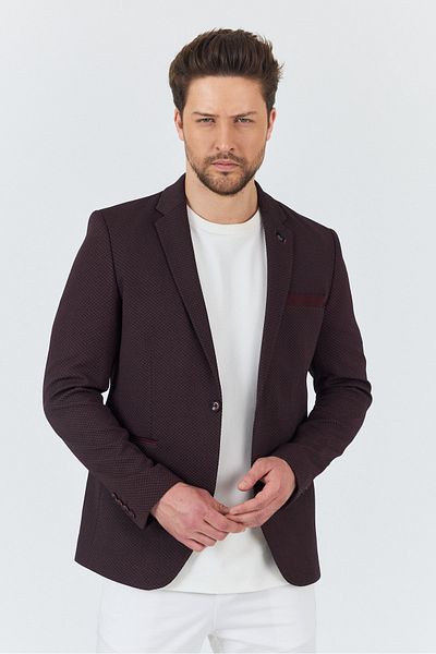 Frappoli Ανδρικό μπουφάν İtolo Claret Red Lycra Stretch Fabric Slim Fit Sports Blazer