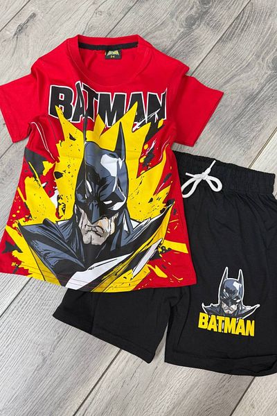 Batman Printed Red T-Shirt and Black Shorts Summer Kids Set