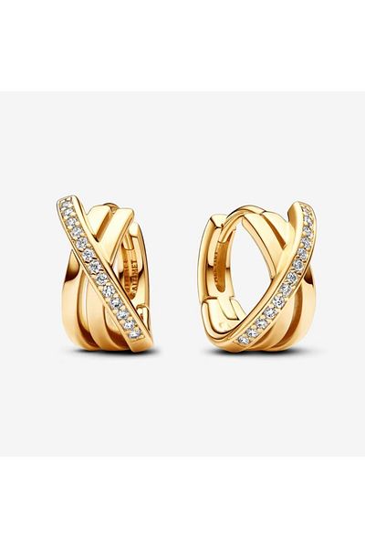 Pandora Pandora Crossover Pave Earrings - 14k Gold and Zirconia