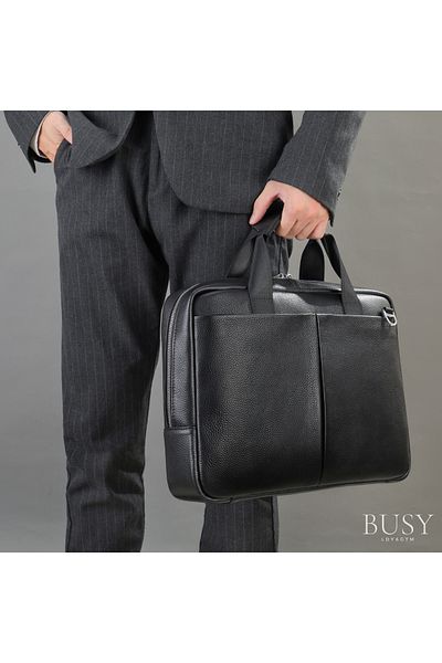 Busy Lady&Gentleman Flume 15.6' laptop bag, genuine leather, unisex briefcase, multiple compartments, black