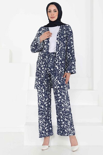 TOFİSA Patterned Kimono Set Navy Blue - 27132