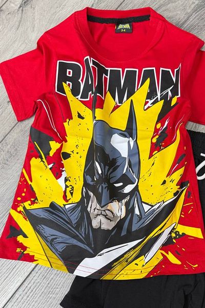 Batman Printed Red T-Shirt and Black Shorts Summer Kids Set